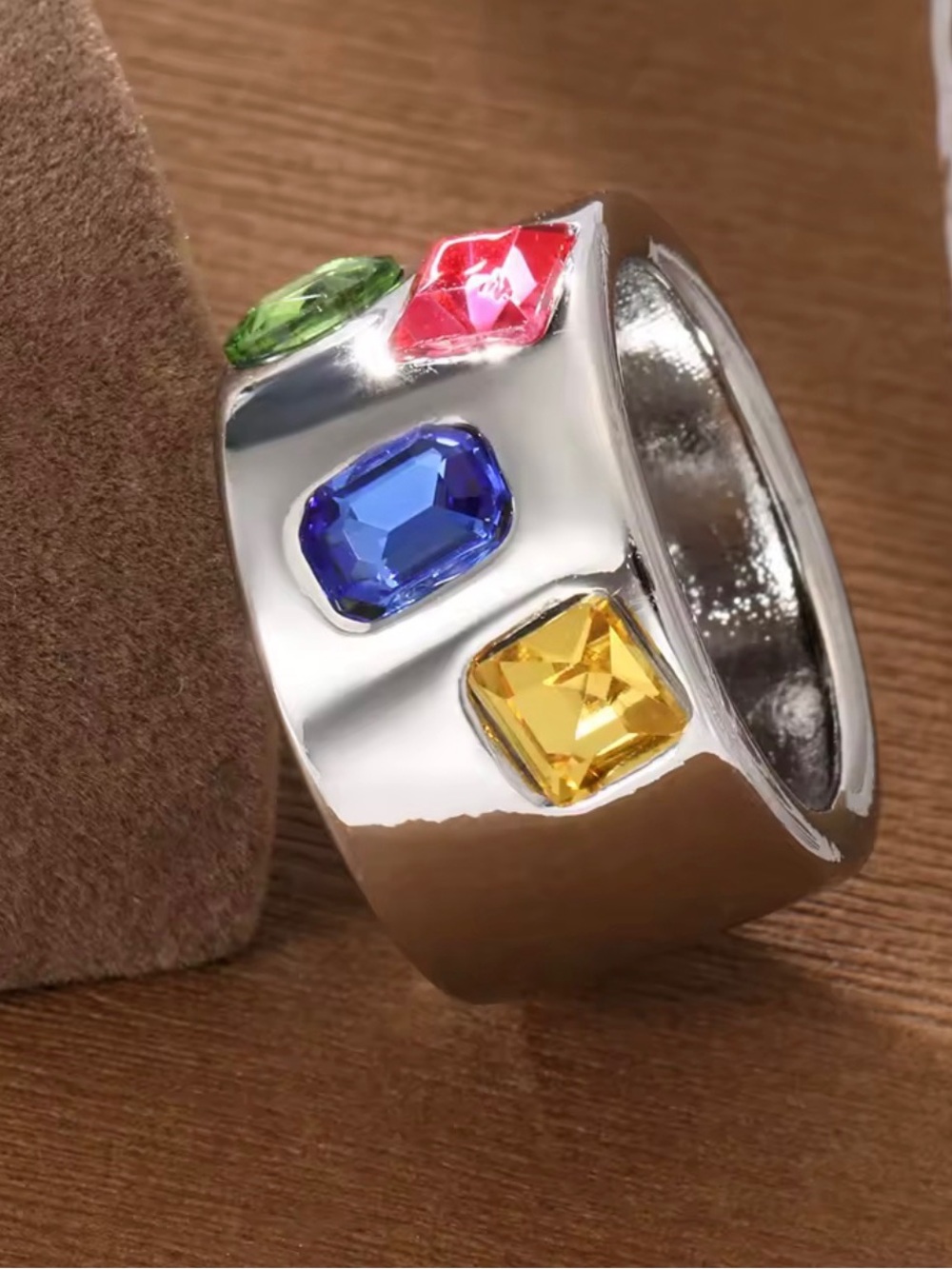 Italian Luxury Jewelry Colorful Gemstone Statement Ring Multicolor Design Size 8